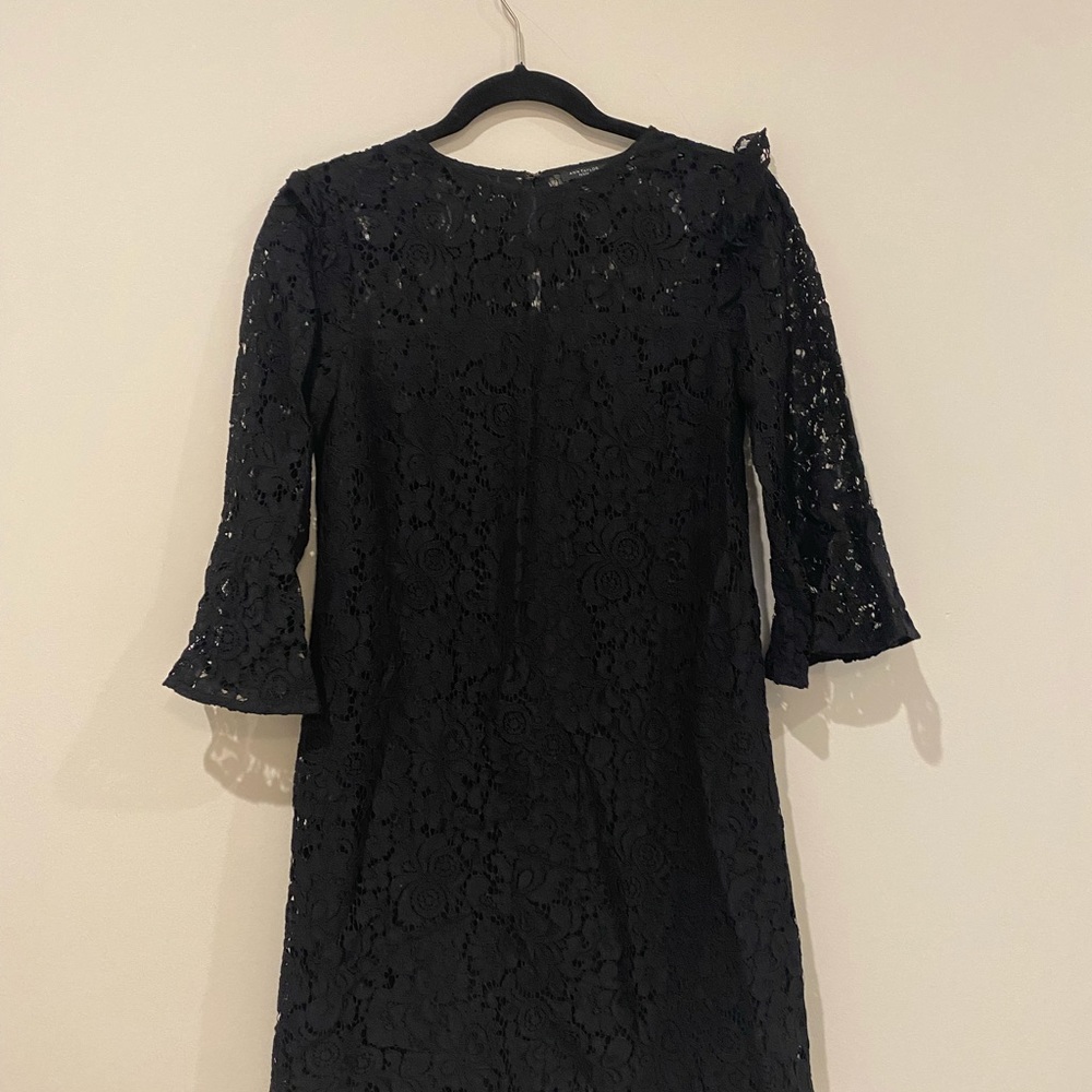 Ann Taylor Black Lace 3/4 sleeve Dress like new - Picture 2 of 4